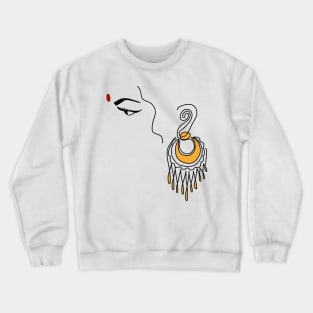 Abstract Indian Girl With Bindi And Gold Earring Line Art Crewneck Sweatshirt